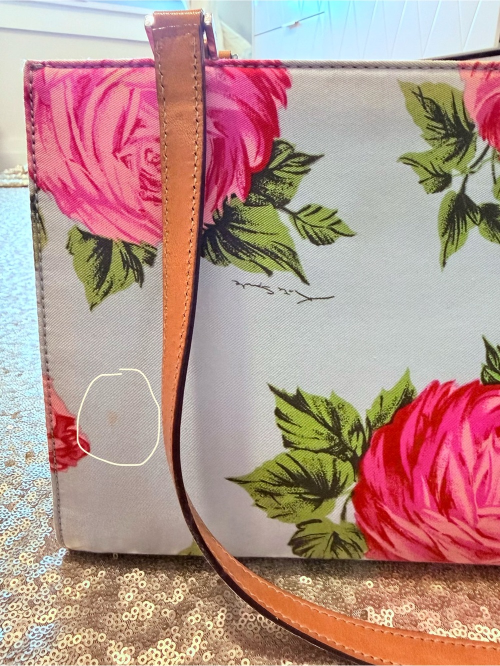 VINTAGE Kate Spade Floral Cabbage Rose Handbag Purse Rare - Picture 5 of 7